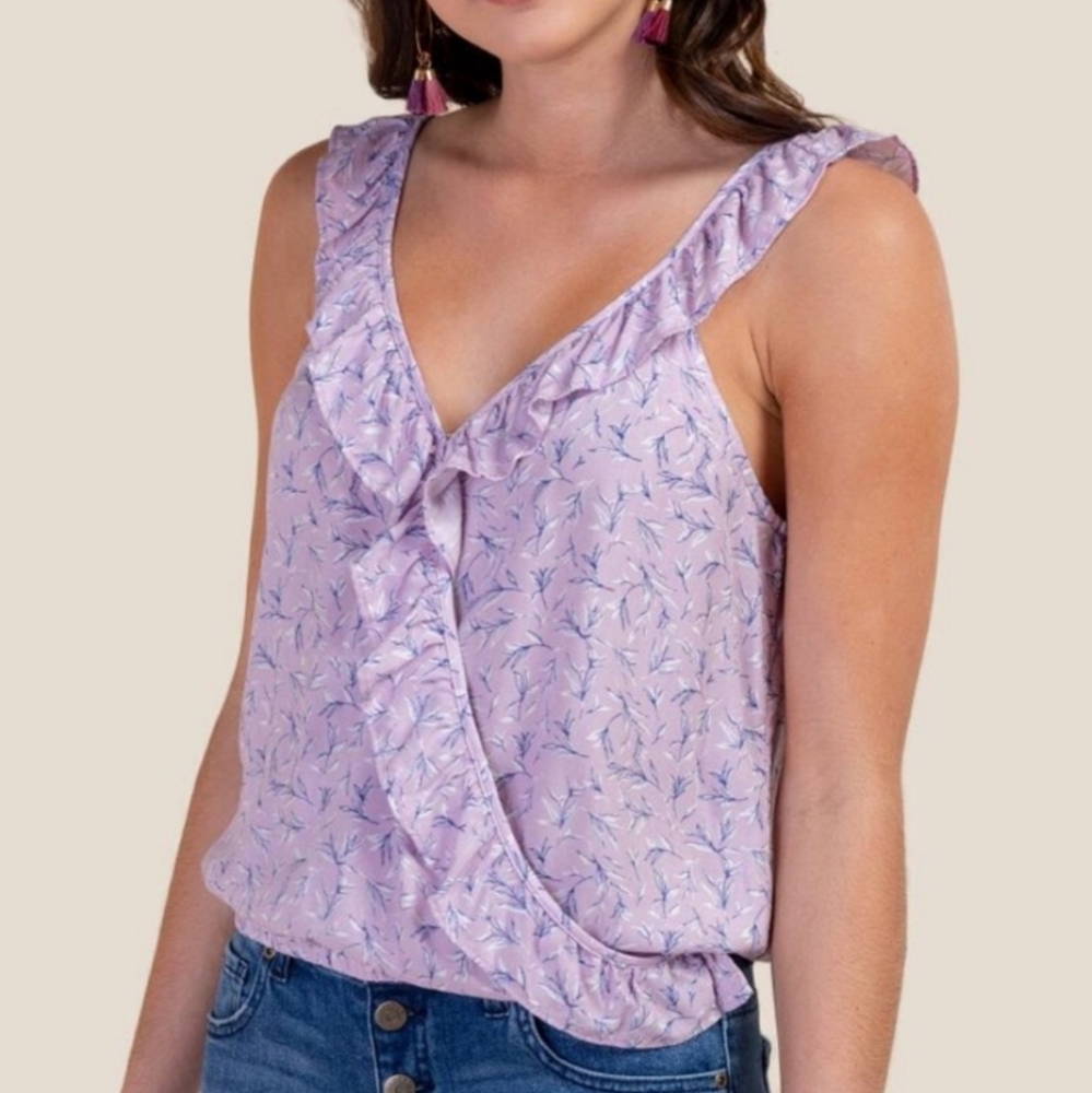 NWT Francesca's Eliza Ruffled Surplice Top Womens XXS Purple Beach Vacation